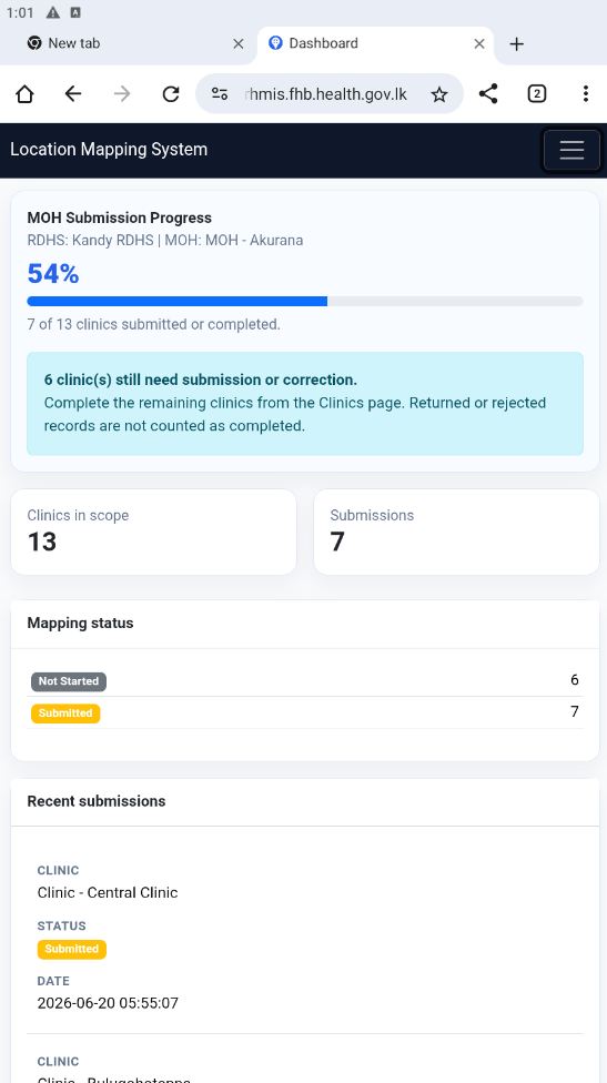 MOH dashboard progress